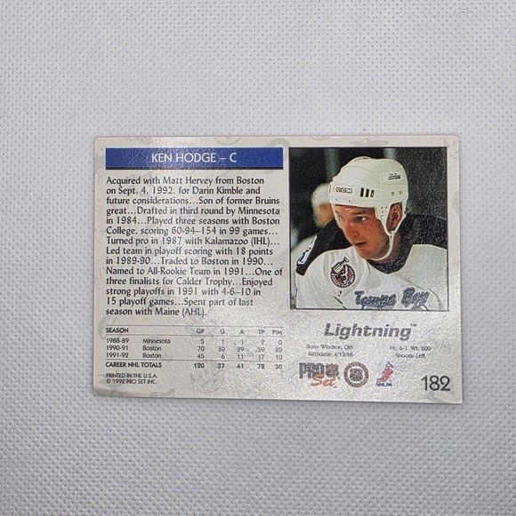 NHL 1992-93 Ken Hodge Tampa Bay Lightning #182 Pro Set Hockey Card - Picture 3 of 4